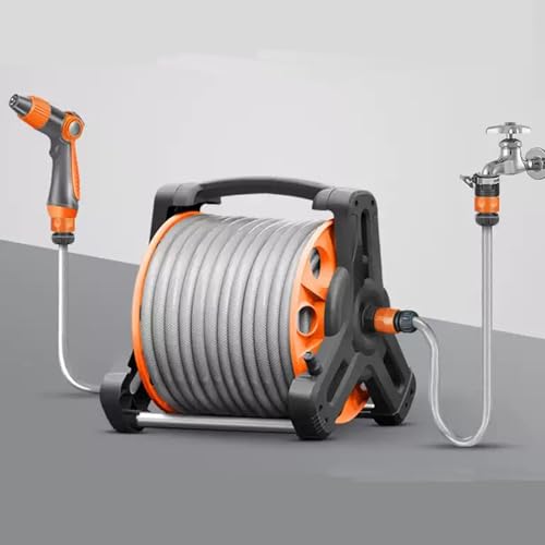 角型 散水ホース 30m 屋外 ホースリール 自動巻取 180度回転 ノズル付き 角型 散水ホース 30m 屋外 ホースリール 自動巻取 180度回転
